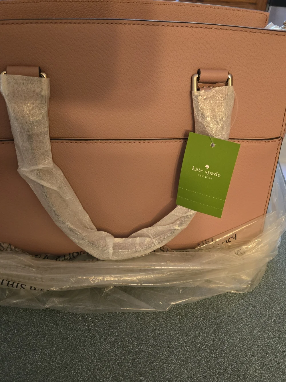 kate spade Blush Mauve Pebbled Leather Tote with Gold Logo